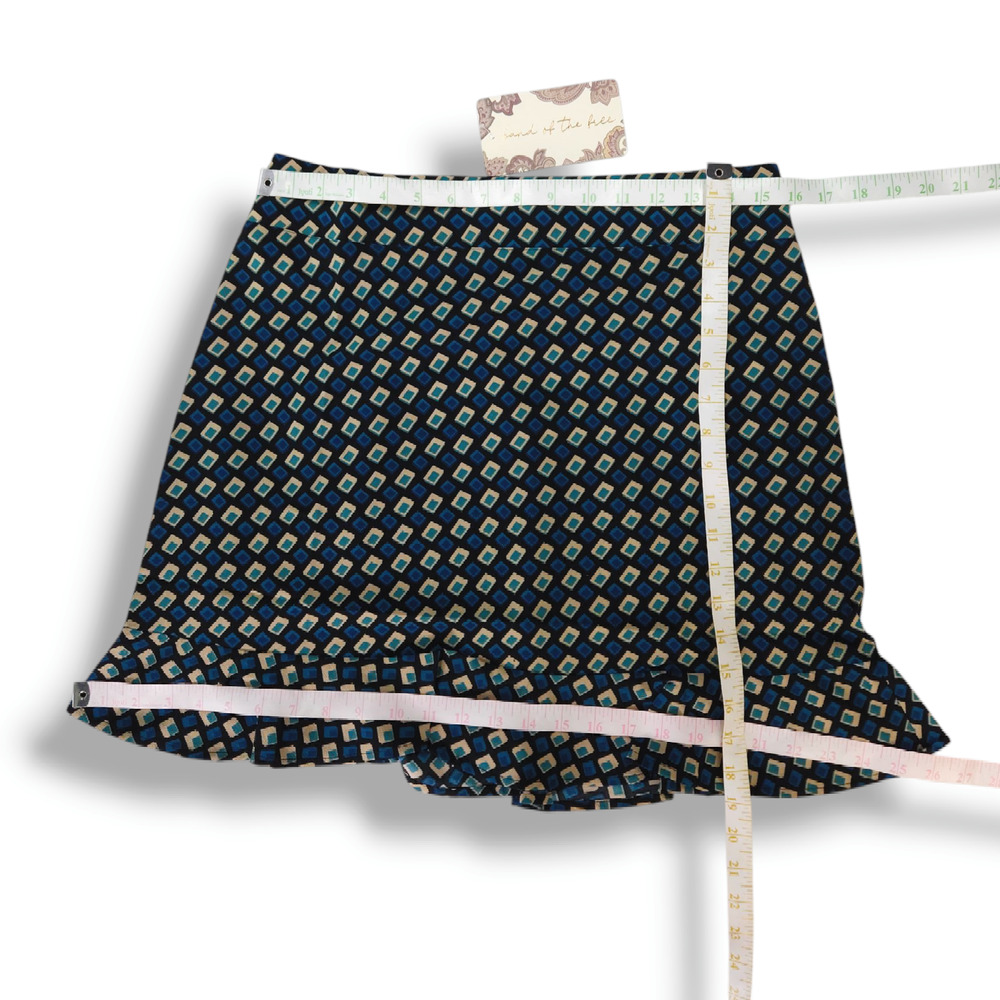 NWT Band Of The Free Colette Diamond Print Ruffle Hem Mini Skirt Preppy Teal L - Picture 9 of 10